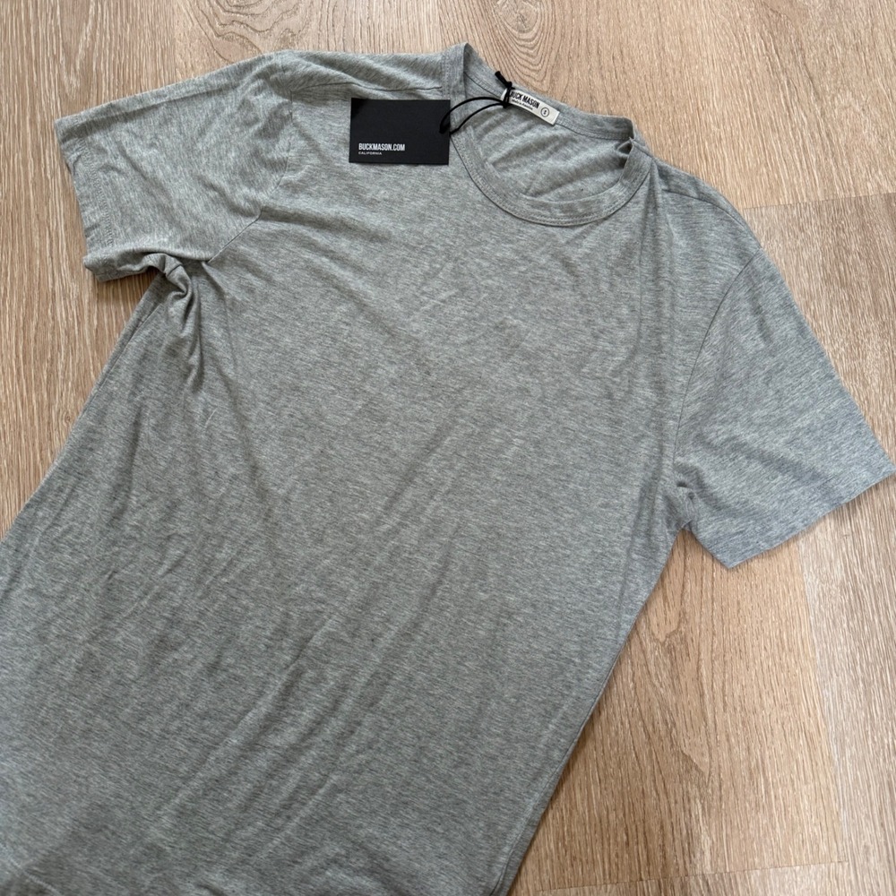 Buck Mason Curved Hem Pima Tee Mens Small Heather Grey Made in USA NWT